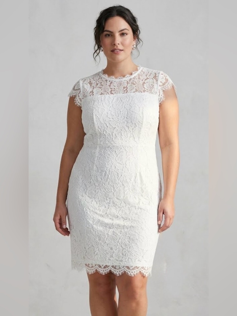 Merokeety Short Sleeve Lace Floral Cocktail Pencil Dress White Lace Floral